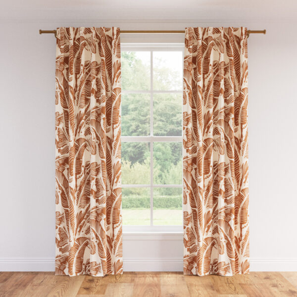 The Inside | Printed Linen Unlined Curtain | 50" x 96" | Caramel Martinique Encore Printed Linen Blend