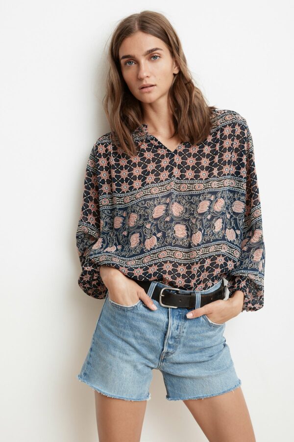 Velvet by Graham & Spencer | Shana Monaco Print Peasant Blouse (L), Velvet by Graham & Spencer