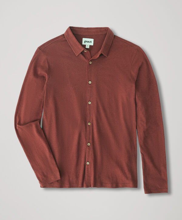 PACT Apparel | Men's Walnut Seaside Linen Blend Long Sleeve Button Up M