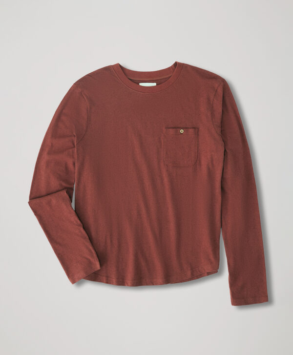 PACT Apparel | Men's Walnut Seaside Linen Blend Long Sleeve Poet Crew