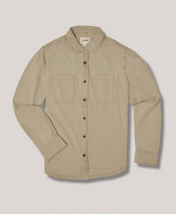 PACT Apparel | Men's Seagrass Chambray Chambray Ranch Button Up