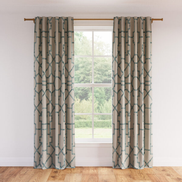 The Inside | Printed Linen Unlined Curtain | 50" x 96" | Blue Baldwin Bamboo