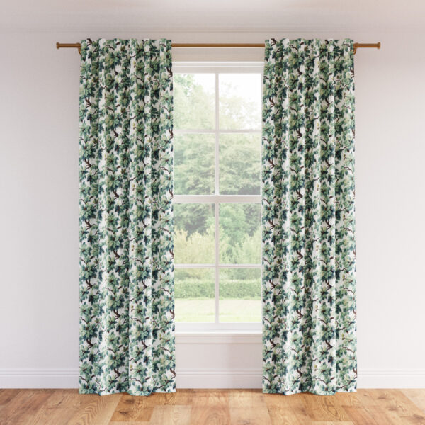 The Inside | Printed Linen Unlined Curtain | 50" x 96" | Sage Woodland Printed Linen Blend