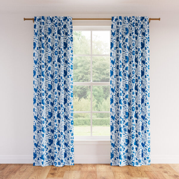 The Inside | Printed Linen Unlined Curtain | 50" x 96" | Cerulean Frida Printed Linen Blend