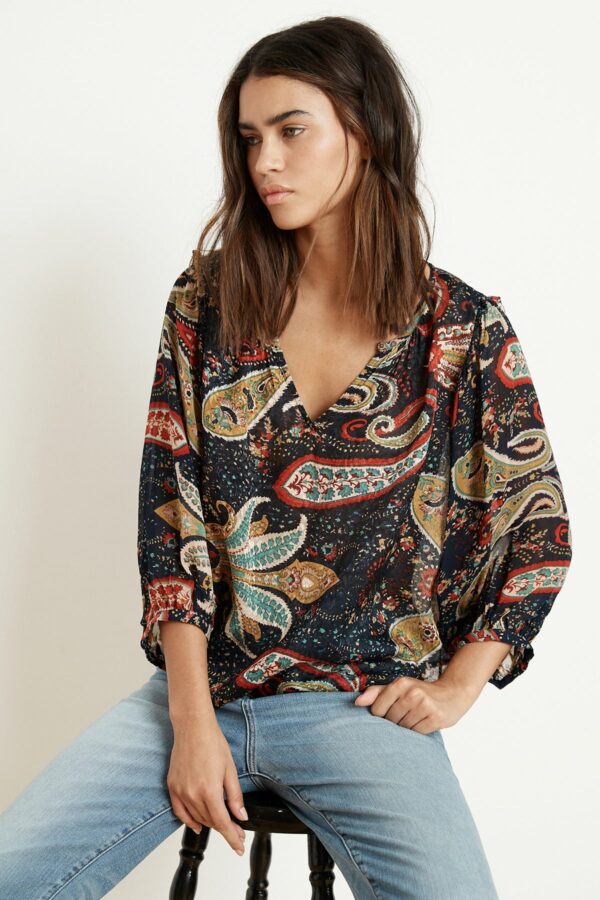 Velvet by Graham & Spencer | Paola Paisley V-Neck Blouse (M), Velvet by Graham & Spencer