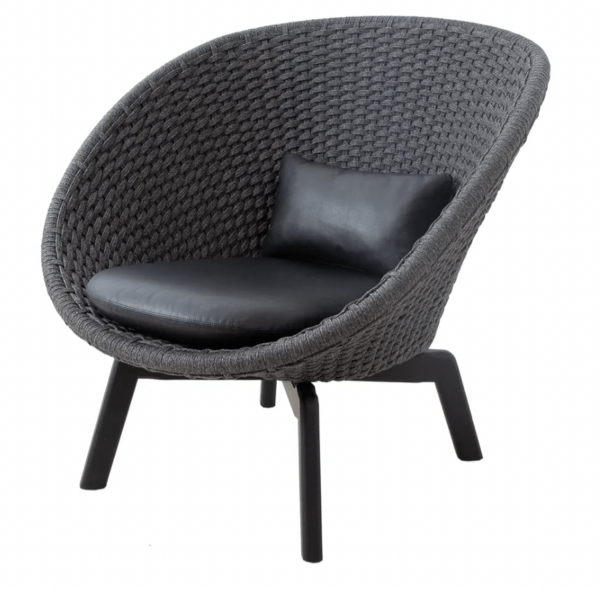 Cane Line | Peacock Indoor Lounge Chair - Black Teak w/ Dark Grey / Black Leather