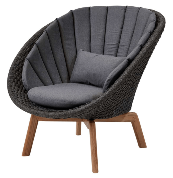 Cane Line | Peacock Lounge Chair, Teak Legs - Dark Grey / Add Grey Cushion