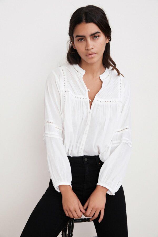 Velvet by Graham & Spencer | Yadira Pintuck Voile Button-Up Top Blouse (M), Velvet by Graham & Spencer