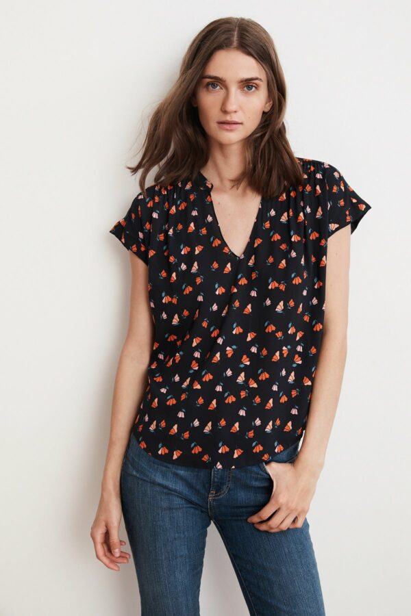 Velvet by Graham & Spencer | Lavinia Printed Challis V-Neck Blouse (M), Velvet by Graham & Spencer