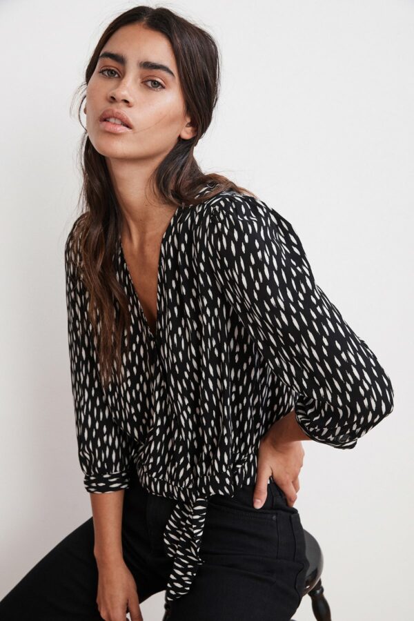 Velvet by Graham & Spencer | Rayla Printed Challis Cropped Wrap Top (M), Velvet by Graham & Spencer