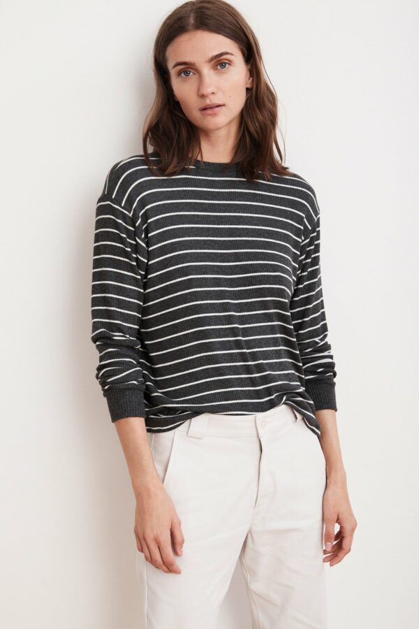 Velvet by Graham & Spencer | Theta Ribbed Stripe Crew Neck Top (XL), Velvet by Graham & Spencer