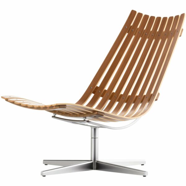 Fjordfiesta | Scandia Nett Swivel Lounge Chair - Oak Veneer + Black Coated Base / No Sheepskin Overlay