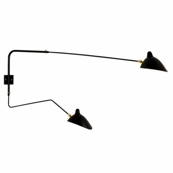 Serge Mouille | Serge Mouille 2-Arm Rotating Sconce - 1 Straight - 1 Curved - Black