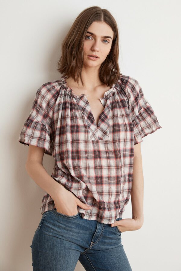 Velvet by Graham & Spencer | Noma Soft Plaid Ruffle Top (S), Velvet by Graham & Spencer