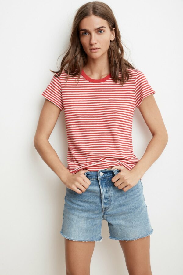 Velvet by Graham & Spencer | Natalia Stripe Linen Knit Crew Neck Tee (M), Velvet by Graham & Spencer