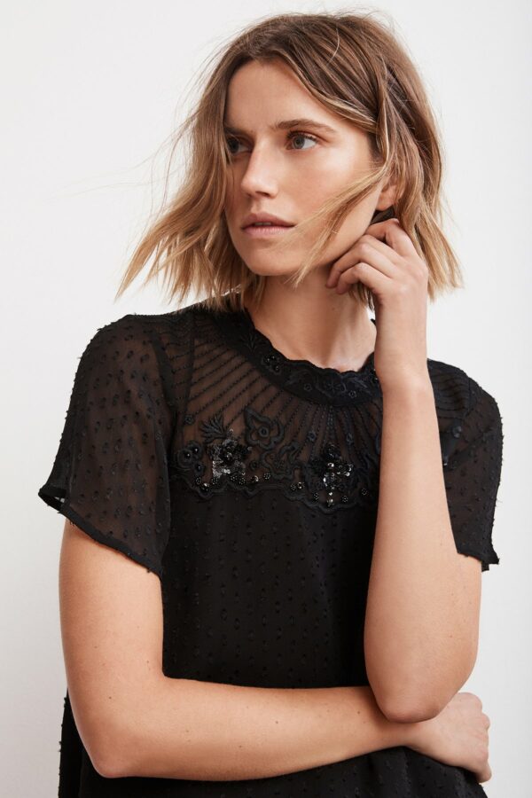 Velvet by Graham & Spencer | Sherleen Swiss Dot Beaded Blouse (S), Velvet by Graham & Spencer