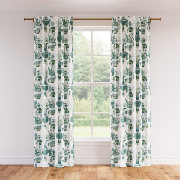 The Inside | Printed Linen Unlined Curtain | 50" x 96" | Pistachio Kan-Shie Printed Linen Blend