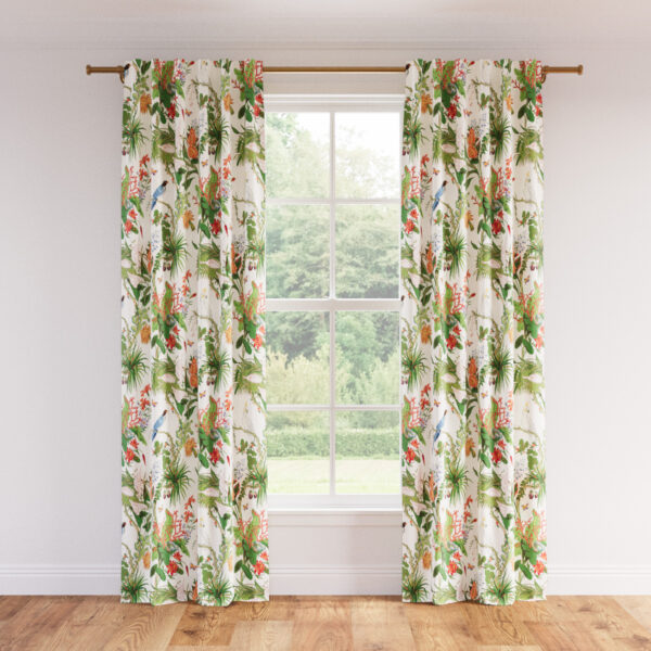 The Inside | Printed Linen Unlined Curtain | 50" x 96" | White Cinque Terra Printed Linen Blend