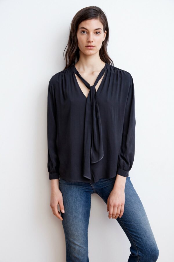 Velvet by Graham & Spencer | Honora Rayon Challis Neck Tie Blouse (M), Velvet by Graham & Spencer