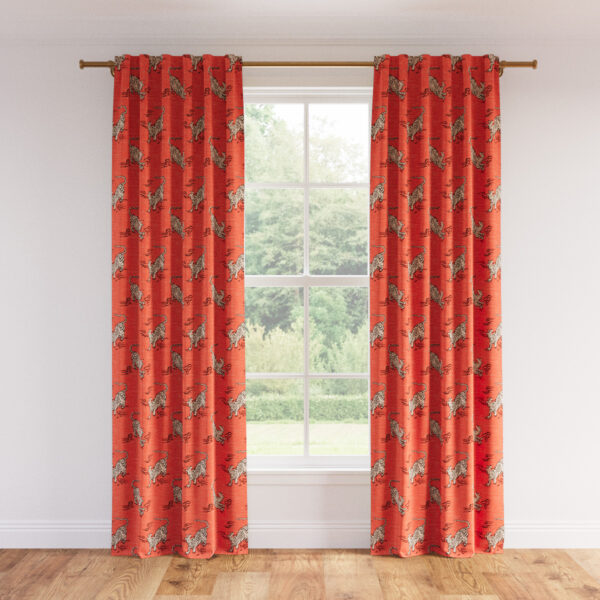 The Inside | Printed Linen Unlined Curtain | 50" x 96" | Coral Tigresse Printed Linen Blend