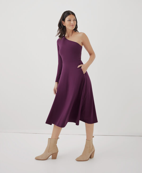 PACT Apparel | Women's Winter Bloom Fit & Flare One-Shoulder Midi Dress