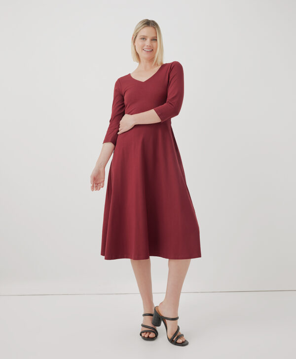 PACT Apparel | Women's Pomegranate Fit & Flare Midi Party Dress