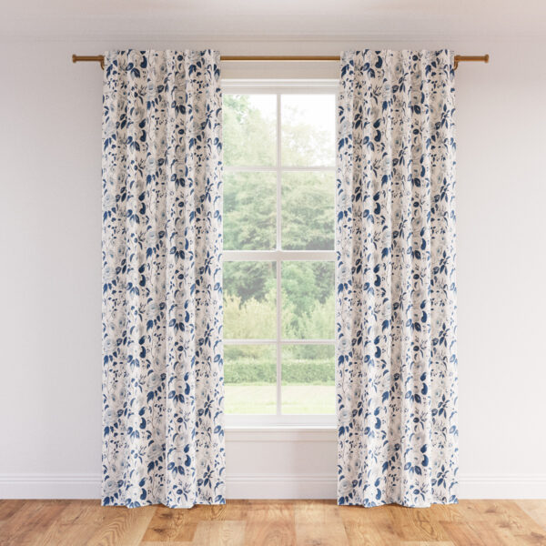 The Inside | Printed Linen Unlined Curtain | 50" x 96" | Delft Chintz Printed Linen Blend